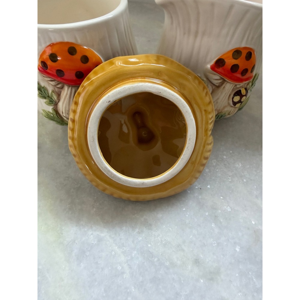 Vintage Mushroom Ceramic Cream and Sugar Set Retro Cottagecore Toadstool Decor - Picture 11 of 14